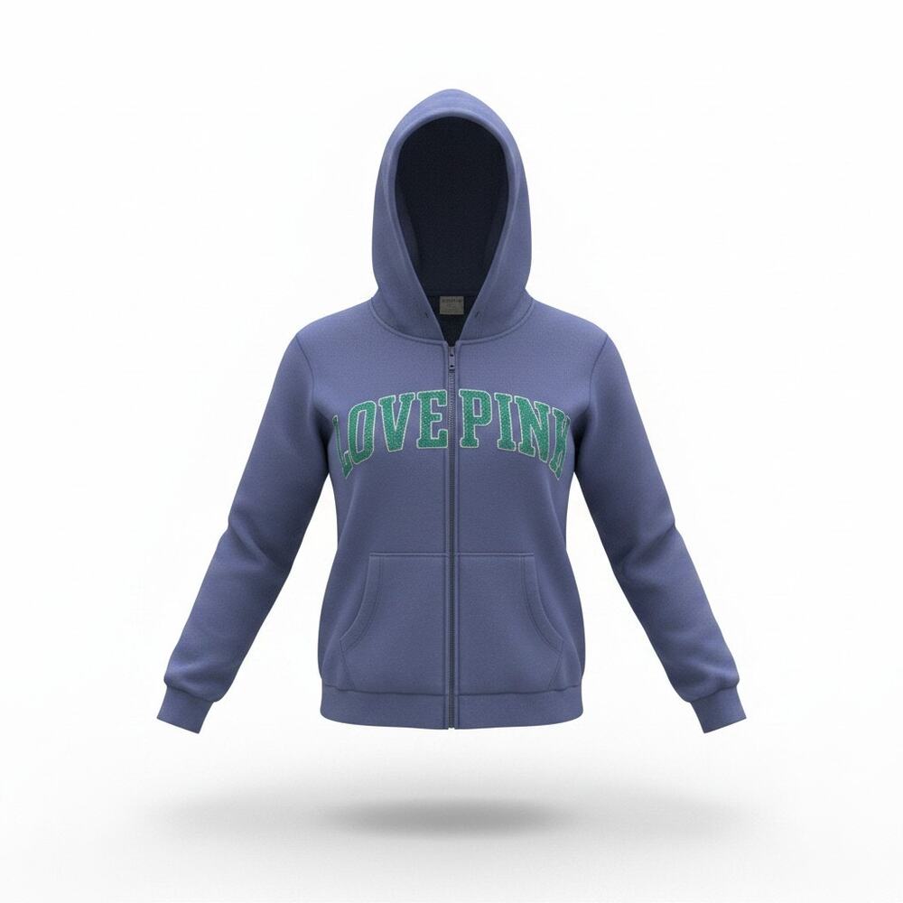 VS PINK Navy LOVE PINK Chenille Letter Zip Up Hoodie M